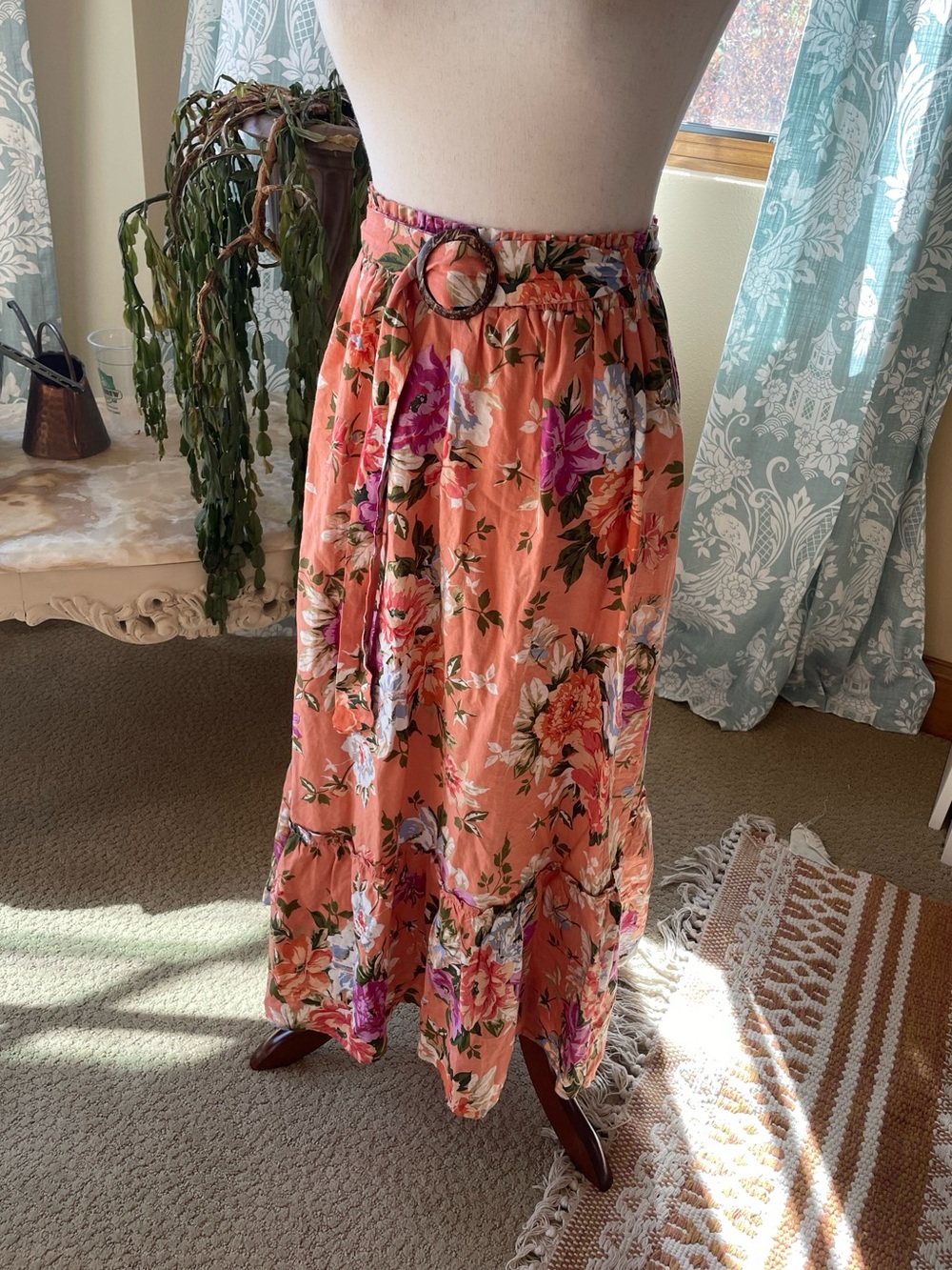 pink floral cottage core prairie linen skirt